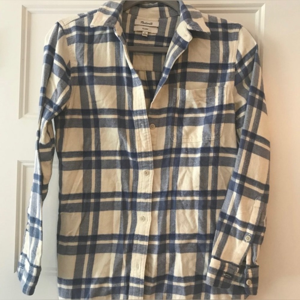 Madewell Blue and Cream Plaid Button Down Classic Flannel, XS